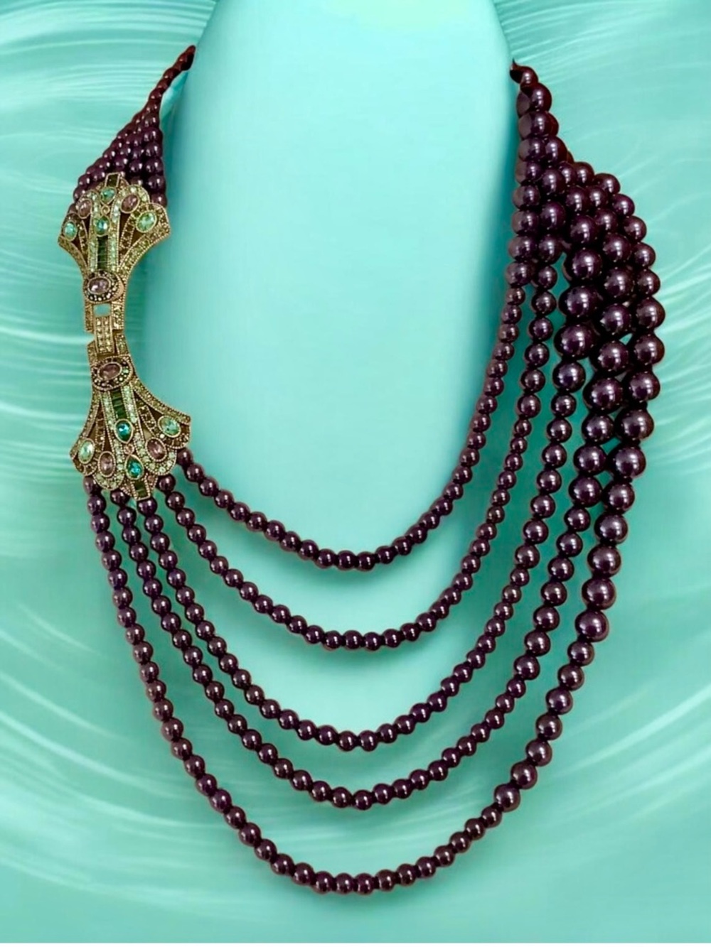 Heidi Daus  multi strand navy pearl necklace with Swarovski crystal clasp NIB - Picture 3 of 16